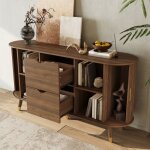 Buffet et enfilade avec 2 portes coulissantes et 2 tiroirs, style moderne, en mdf, 140�40�79, 5 cm, noyer ...