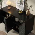 Buffet et enfilade avec 2 portes et �tag�res r�glables, motif g�om�trique, en mdf et m�tal, 120�35�78 ...