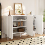 Buffet et enfilade avec 2 portes ondul�es sans poign�es, �tag�res r�glables, en mdf, 120�35�80 cm, blanc ...