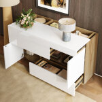 Buffet et enfilade avec 2 portes, 2 tiroirs et 1 niche ouverte, led 16 couleurs, brillant blanc et effet ...