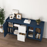 Buffet et enfilade avec 2 portes vitr�es, 2 tiroirs, 2 niches ouvertes, style moderne, en mdf, bleu