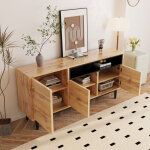 Buffet et enfilade avec 3 portes et �tag�res r�glables, style moderne, en mdf, noir et bois, 160�35�76 ...