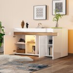 Buffet et enfilade avec 3 portes et led contr�l�e par application, brillance blanche, en panneaux de ...