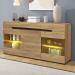 Buffet et enfilade avec 3 portes et 3 tiroirs et led, fa�ade brillante, style moderne, salon, en panneaux, ...