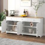 Buffet et enfilade avec 4 portes et 3 tiroirs, �tag�res r�glables, style campagne, en mdf, blanc, 160�37�75 ...