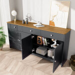 Buffet et enfilade avec 4 portes et 3 tiroirs, �tag�res r�glables, style campagne, en mdf, noir et gris, ...