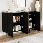 Buffet et enfilade avec 4 portes sculpt�es goutte et charni�res amorties, style moderne, en mdf, noir, ...
