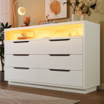 Buffet et enfilade avec 6 tiroirs et led, niche ouverte effet marbre, style moderne, en panneau de particules, ...