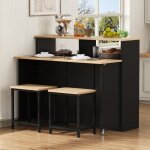 Buffet enfilade roulant noir, �lot cuisine extensible, rangements, coin repas chaises, meuble salle � ...