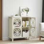 Buffet avec �tag�res r�glables, meuble de salle de bain ind�pendant avec portes en verre tremp�, console ...
