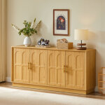 Buffet extra large naturel 169 cm ? buffet � fa�ade courb�e, rangement modulable, �tag�res r�glables, ...