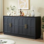 Buffet extra large noir 169 cm ? buffet � fa�ade courb�e, rangement modulable, �tag�res r�glables, pour ...