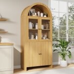 Buffet haut 78x40x176 cm, avec portes en verre, design arche avec motif ondul�, meuble de rangement salon ...