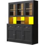 Buffet haut de cuisine noir avec led multicolore et �tag�res r�glables 140�40�175 cm