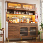 Buffet haut avec porte relevable, �clairage led et contr�le par application, pour cuisine et salon, 145x39x171 ...