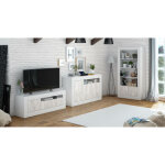 Buffet haut thornton, buffet moderne  3 portes, buffet meuble tv salon, cm 144x42h87, blanc, avec emballage ...