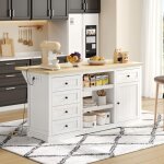 Buffet, �lot de cuisine, meuble bar avec 5 tiroirs, 2 �tag�res coulissantes, panneau d'extension rabattable ...