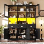 Buffet lumineux led 140�40�175cm, armoire vitrine vaisselier noir, �tag�res r�glables, couleurs variables, ...
