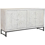 Buffet meuble de rangement en bois de manguier coloris blanc et mtal noir - longueur 150 x hauteur 80 ...