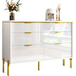 Buffet moderne 6 tiroirs blanc / dor� ? laqu� brillant, grand rangement
