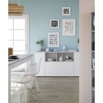 Buffet moderne blanc, 3 portes battantes, avec compartiments ouverts, buffet de salon avec 3 portes battantes, ...