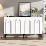 Buffet moderne � quatre portes ? blanc, 140 cm ? design �l�gant, avant vo�t� en 3d, �tag�res r�glables ...