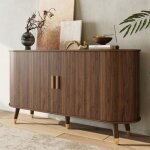 Buffet avec portes coulissantes et 2 tiroirs, noyer, en mdf, 140x40x79, 5 cm
