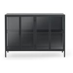 Buffet avec portes et c�t�s en verre, structure en m�tal noir