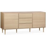 Buffet de rangement d�cor bois - mika - 2 niveaux. 2 portes. 3 tiroirs. buffet bas. l 160 x l 40 x h ...