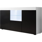 Buffet de salon bas 3 portes avec led 150x80x40cm meuble de rangement modle natolia couleur blanc et ...
