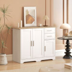 Buffet salon, meuble de rangement avec 2 tiroirs, 3 portes et �tag�re r�glable, 100 x 40 x 78 cm, blanc ...