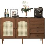 Buffet de style campagnard avec portes en rotin ? 130 x 75, 5 x 40 cm ? fermeture magn�tique, �tag�res ...