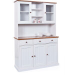 Dmora - buffet avec trois portes et trois tiroirs avec vitrine supérieure, blanc avec détails marron, ... Dmora - buffet avec trois portes et trois tiroirs avec vitrine supérieure, blanc avec détails marron, ...