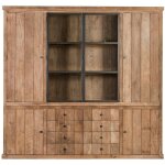 Buffet vaisselier en bois recycl� 4 portes 8 tiroirs �clairage led - linas