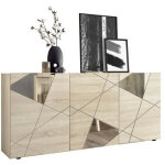 Buffet ch�ne sonoma 3 portes avec miroir ? dimensions l 181 x p 42 x h 84 cm ? design �pur� pour salon ...