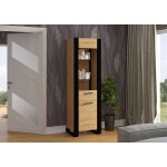 Bim furniture - vitrine en verre nuka e 188x58x45 cm chne artisan / noir mat rayonnages armoire meuble ...