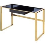 Pascal morabito - bureau avec 1 tiroir - verre trempé et acier - noir et doré - sali de Pascal morabito - bureau avec 1 tiroir - verre trempé et acier - noir et doré - sali de