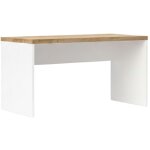 Bureau 160cm blanc laqu� brillant plateau aspect bois finition cadiz - genius