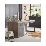 Abitare - bureau 170x69cm gris anthracite et ch�ne avec deux tiroirs et une porte - adrano