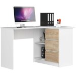 Akord - bureau d'angle droit b16 blanc 124 cm 3 tiroirs façade chêne sonoma 2 étagères 124x85x77 cm Akord - bureau d'angle droit b16 blanc 124 cm 3 tiroirs façade chêne sonoma 2 étagères 124x85x77 cm