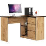 Bureau akord d'angle droit b16 ch�ne craft 124 cm 3 tiroirs fa�ade ch�ne craft 2 �tag�res 124x85x77 cm ...