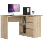 Bureau akord d'angle droit b16 chne sonoma 124 cm 3 tiroirs faade chne sonoma 2 tagres 124x85x77 ...