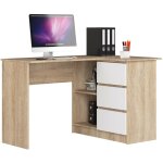 Bureau akord d'angle droit b16 chne sonoma 124 cm 3 tiroirs faade blanche 2 tagres 124x85x77 cm