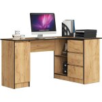 Akord - bureau d'angle droit b20 chne craft 155 cm 1 porte 3 tiroirs faade chne craft 4 tagres 155x85x77 ...
