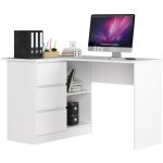 Akord - bureau d'angle gauche b16 blanc 124 cm 3 tiroirs faade blanche 2 tagres 124x85x77 cm