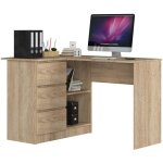 Akord - bureau d'angle gauche b16 chne sonoma 124 cm 3 tiroirs faade chne sonoma 2 tagres 124x85x77 ...