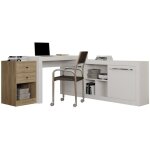 Vente - unique - bureau d'angle - 2 tiroirs et 2 portes - coloris : blanc et chne - evan