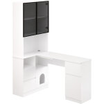 Bureau d?angle avec �tag�re et vitrine led 120�80�180 cm, 3 tiroirs, espace pour animaux