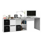 Bureau d'angle extensible multipositions blanc et gris