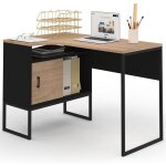 Idmarket - bureau d'angle rob noir et fa�on h�tre niche de rangement et porte design industriel